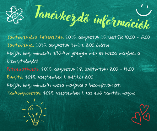 Tanévkezdés - Fontos információk!